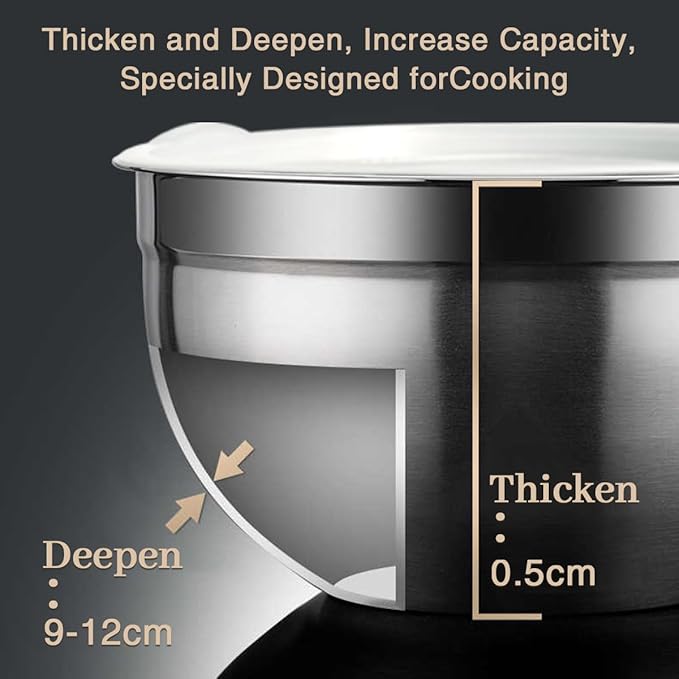 Mixing Bowls, 5Pcs Stainless Steel Mixing Bowl Set, Utensils for the Kitchen, Multifunctional, Stackable, Dishwasher Safe, 3.75L / 3.25L / 2.5L / 2L / 1.3L (With lid) - Image 4