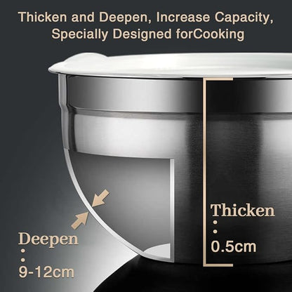 Mixing Bowls, 5Pcs Stainless Steel Mixing Bowl Set, Utensils for the Kitchen, Multifunctional, Stackable, Dishwasher Safe, 3.75L / 3.25L / 2.5L / 2L / 1.3L (With lid) - Image 4