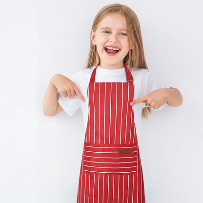 2 Pack Stripes Kids Apron, Kids Cooking Aprons with 2 Pockets, Cute Aprons for Cooking for Boys and Girls