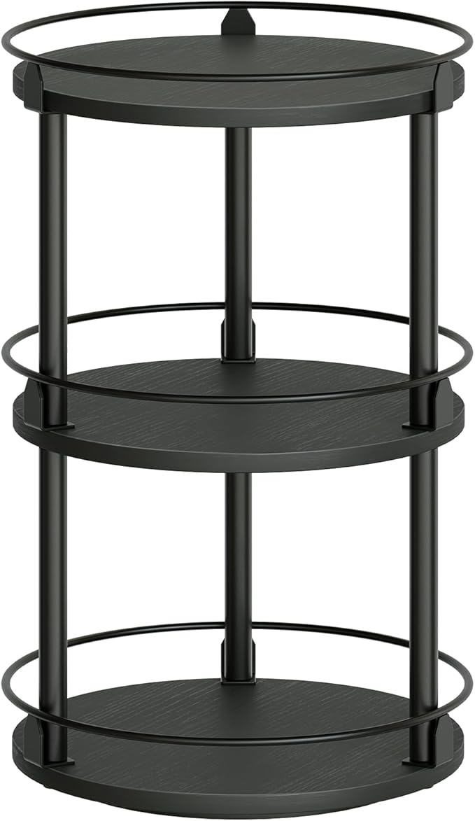 YATINEY 3-Tier Lazy Susan Organizer, Rotating Spice Rack, Spinning Organizer, Industrial Turntable Spice Rack Organizer for Cabinet, Kitchen Countertop, Pantry, Black SR23BK by Yatiney