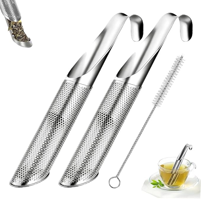 Stainless Steel Tea Diffuser, 2026 Upgraded Tea Pipe Infuser with Hanging Hook & Long Handle, Fine Mesh Tea Steeper for Loose Leaf Tea, Coffee & Spices (Includes Cleaning Brush) (2Pcs)