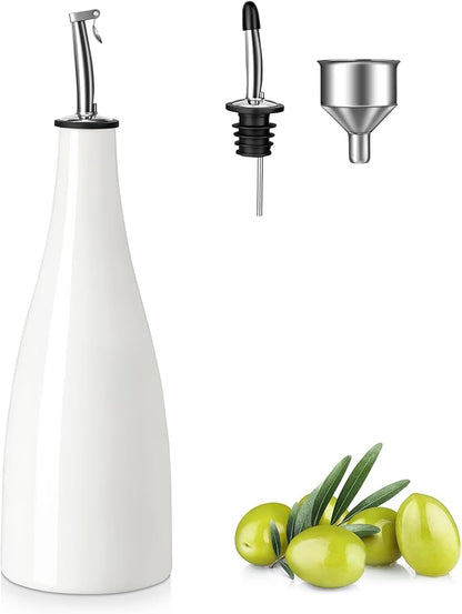 vancasso 16 Oz Ceramic Olive Oil Dispenser Bottle, Bottle Dispenser with Spout and Funnel for Kitchen,Suitable for Oil, Vinegar, Coffee Syrups & Other Liquids, White by vancasso
