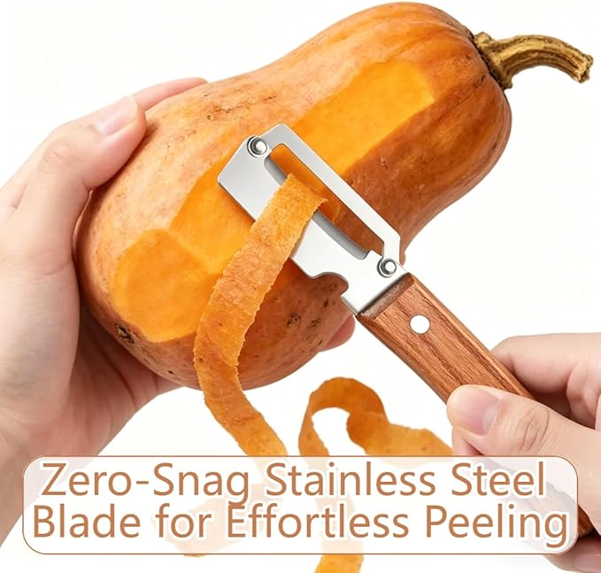2 Pack Premium 2-in-1 Multi Functional Vegetable and Fruit Peeler with Bottle Opener, Wooden Handle, Stainless Steel Blade-Zero Snag, Smooth Glide Kitchen Tool for Potato, Carrot,Sugar Cane and More - Image 2