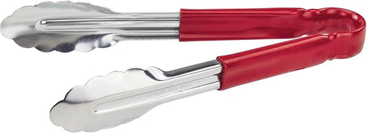 Winco 9" Stainless Steel Serving Tongs with Plastic Handle, Red by Winco