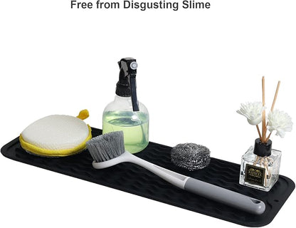 ZLR Silicone Sponge Holder & Sink Caddy Tray (6" x 17") - Narrow Dish Drying Mat for Kitchen Counter - Waterproof Soap Dispenser Organizer, Non-Slip Bathroom Vanity Tray (Black) - Image 8