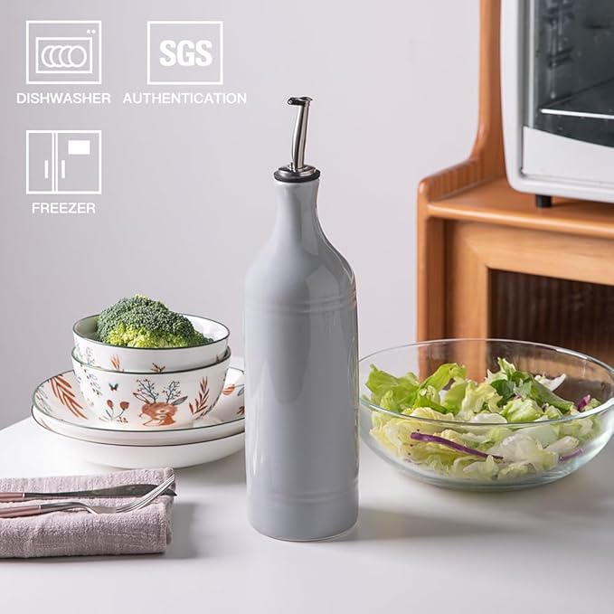 Sweejar Large Ceramic Olive Oil Dispenser Bottle, Opaque Oil Cruet Protects to Reduce Oxidation, Suitable for Storage Vinegar, Soy Sauce & Other Liquids, Pack of 1, 24 Fl Oz(Gray) - Image 2