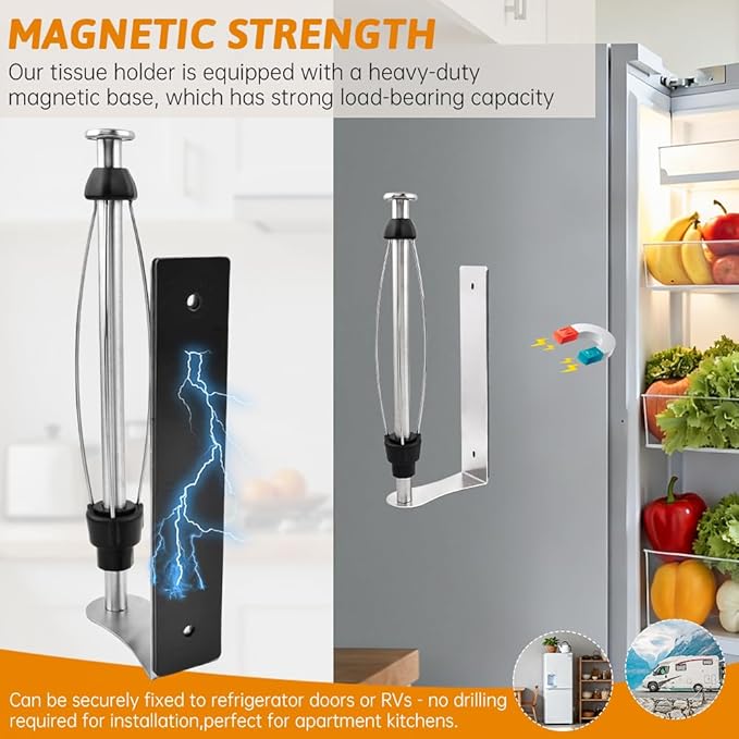 Magnetic Paper Towel Holder with Adjustable Damping - One Hand Tear, No Drill Adhesive Mount, Strong Magnet for Kitchen, Fridge, RV, Garage, Grill (Color:Silver)