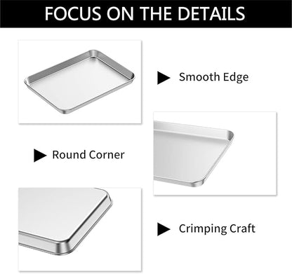 Baking Sheets 2 Pieces, Bastwe Stainless Steel Baking Pan Tray Cookie Sheet, Rectangle Size 9 X 7 X 1 inch, Healthy & Non Toxic, Rust Free & Mirror Finish, Easy Clean & Dishwasher Safe - Image 3