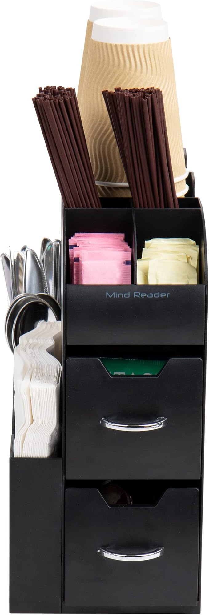 Mind Reader Cup and Condiment Station, Countertop Organizer, Coffee Bar, Kitchen, Stirrers, 5.35" W x 11.25" L x 11.15" H, Black (Pack of 8) - Image 4