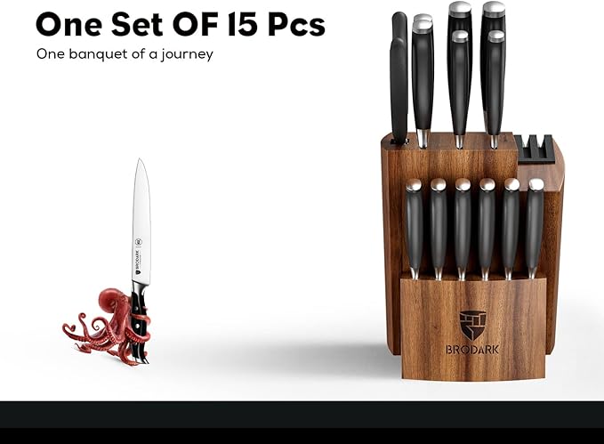 Kitchen Knife Set - Full Tang 15 Pcs Professional Chef Knife Set with Sharpener, Razor - sharp Knives Set for Kitchen, German Stainless Steel - Knife Block Set, Gift Box for Mom, Mothers Day - Image 7