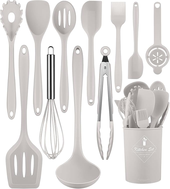 Kitchen Utensils Set-12 Pieces Silicone Cooking Utensils Set (Dishwasher Safe) 392°F Heat Resistant Spatula Set, Nonstick Cookware by Pranski