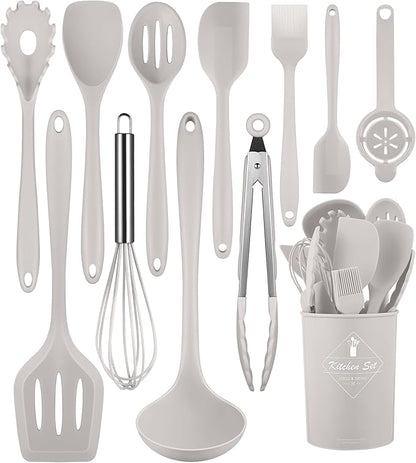 Kitchen Utensils Set-12 Pieces Silicone Cooking Utensils Set (Dishwasher Safe) 392°F Heat Resistant Spatula Set, Nonstick Cookware by Pranski