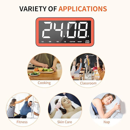 VOCOO Digital Kitchen Timer with 7.8” Extra Large Display, Magnetic LED, with 3 Brightness, 4 Alarms and 3 Volume Levels, Battery Powered Countdown Count Up Timer for Cooking, Classroom, Home Gym - Image 7
