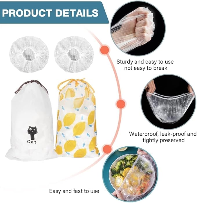 300PCS Plastic Elastic Bowl Covers Reusable,Food Storage Covers with Elastic Bowl Covers for Leftover, Plastic Covers for Bowls Fresh Keeping Bags for Family Outdoor Picnic (300-PCS) - Image 2