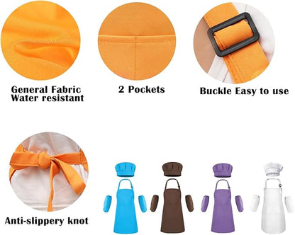 Kids Apron Set Chef Hat Sleeve Outfit Costume Toddler Girl Boy Aprons Cooking Baking Painting 5-13 years old