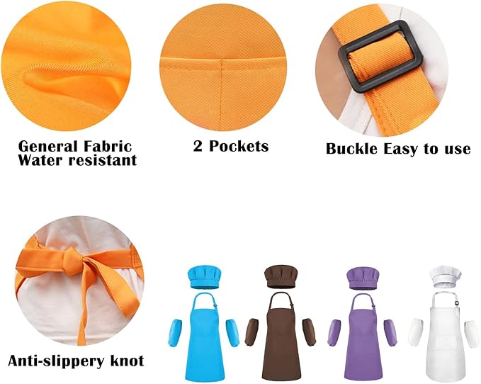 Kids Apron Set Chef Hat Sleeve Outfit Costume Toddler Girl Boy Aprons Cooking Baking Painting 5-13 years old