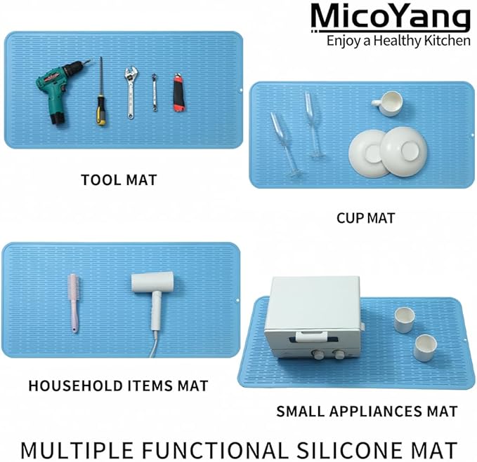 MicoYang Silicone Dish Drying Mat for Multiple Usage,Easy clean,Eco-friendly,Heat-resistant Silicone Mat for Kitchen Counter or Sink,Refrigerator or Drawer Liner Light Blue 5XL 36inches x 18inches - Image 4