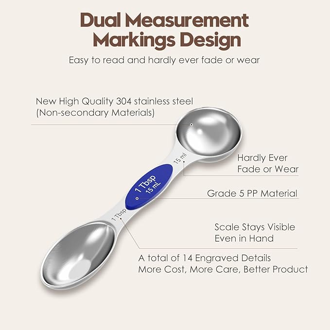 Magnetic Measuring Spoons Set of 8 - Heavy Duty 304 Stainless Steel, Triple Measurement Markings, Strong N52 Magnets, Easy to Clean, Space-Saving with Leveler Included (Colorful) - Image 2