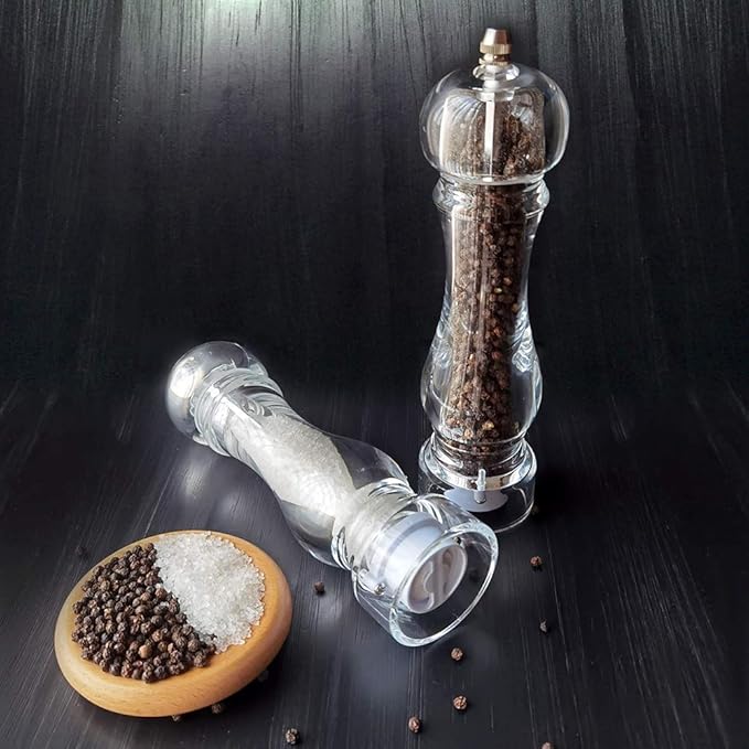 salt and pepper grinder mill set refillable large,the best transparent acrylic grinders for whole peppercorn and himalayan salt - Image 2