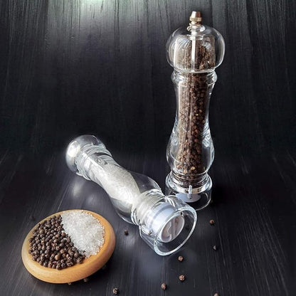 salt and pepper grinder mill set refillable large,the best transparent acrylic grinders for whole peppercorn and himalayan salt - Image 2
