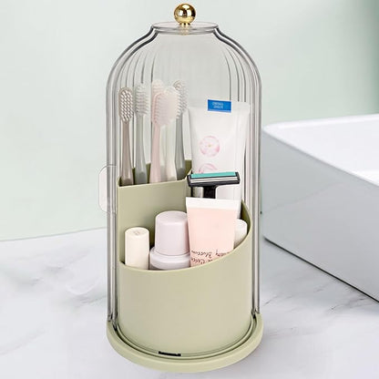 QIYVLOS Toothbrush Holders with Sliding Lid, Rotating 3 Slots Bathroom Organizer Countertop, Tooth Brush Toothpaste Holder Bathroom Counter Stand Sink Organizer Caddy for Makeup Brushes Holder (Green) by QIYVLOS