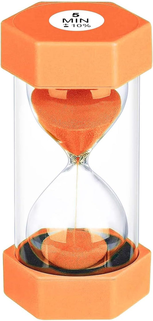 5 Minute Hourglass Sand Timer, Plastic Hexagon Hourglass Sand Clock 5 Min, Reloj De Arena 5 Minutos,Unbreakable Hour Glass Sandglass for Classroom Games Kitchen (Orange)