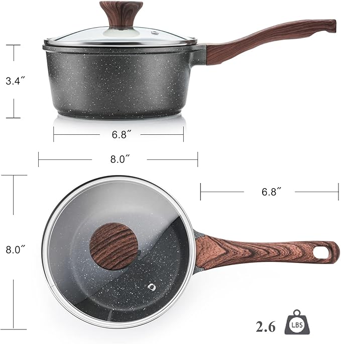 SENSARTE Nonstick Sauce Pan with Lid Saucepan Set, Swiss Granite Coating Sauce Pot Kitchen Cooking Pot, Induction Comptable, Free of Intentionally Added PFOA, 2 + 2.5 QT - Image 8