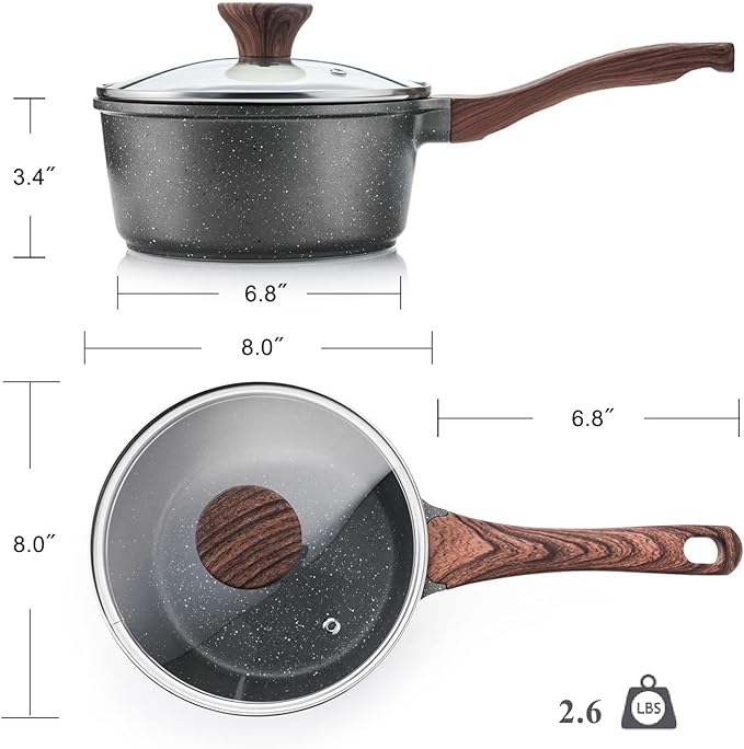SENSARTE Nonstick Sauce Pan with Lid Saucepan Set, Swiss Granite Coating Sauce Pot Kitchen Cooking Pot, Induction Comptable, Free of Intentionally Added PFOA, 1.5 + 2.5 QT - Image 8