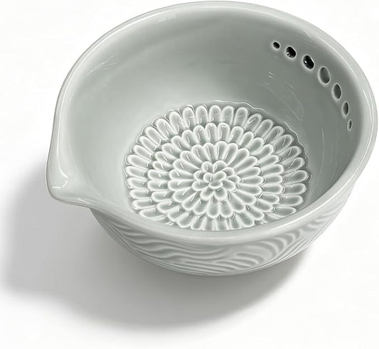 Grater Plate, 3 in 1 Ceramic Ginger Grater Bowl with Herb Stripper – Handmade Multi-Functional Kitchen Tool for Garlic, Ginger, Chocolate, Herbs, and Spices