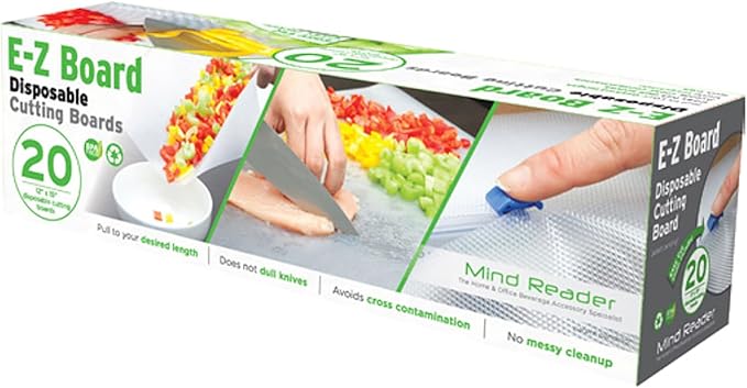 Mind Reader E-Z Board Disposable Plastic Cutting Board, Flexible, 20 sf, Camping, 13.78"L x 3.35"W x 3.74"H, 2 Pack, Clear - Image 9