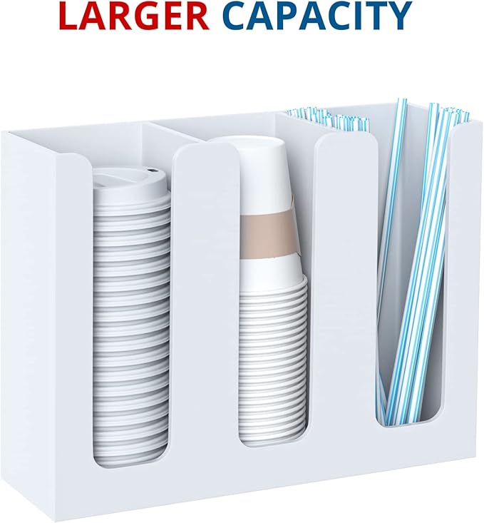 KOTEMON Acrylic Cup Holder, 3 Compartment, Disposable Coffee Cup Dispenser Storage Organizer, White - Image 7