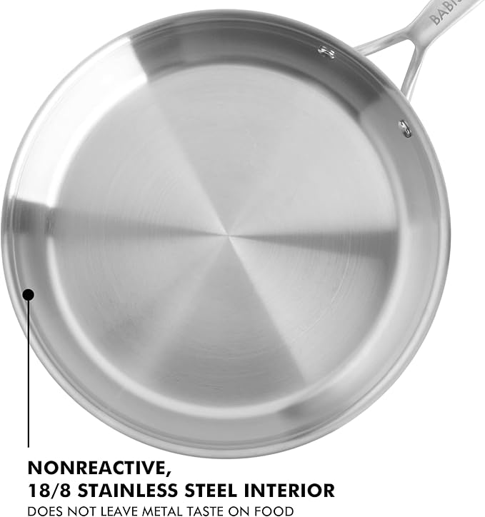 Babish 12-Inch Tri-Ply Stainless Steel Frying Pan with Lid – Professional Grade Skillet for Searing, Sautéing & Even Heat Cooking - Image 3