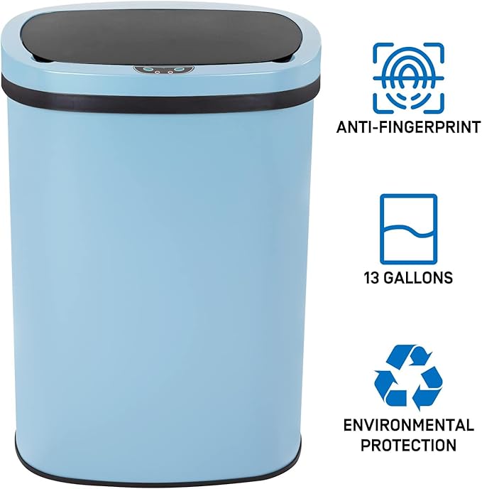 Bigacc 13 Gallon Automatic Touchless Trash Can with Lid, 50L Capacity, Stainless Steel, Blue, 16 x 11 x 23 in - Image 6