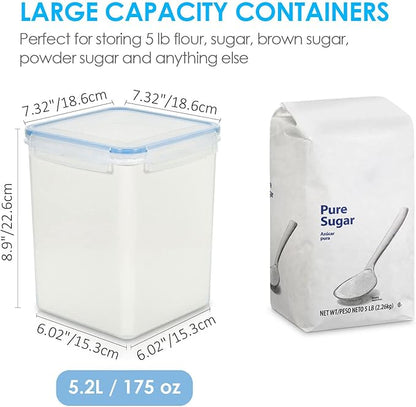 Vtopmart Large Food Storage Containers 5.2L / 175oz, 4 Pieces BPA Free Plastic Airtight Canisters for Flour, Sugar, Baking Supplies, Rice with Lids, 4 Measuring Cups and 24 Labels, Blue - Image 2