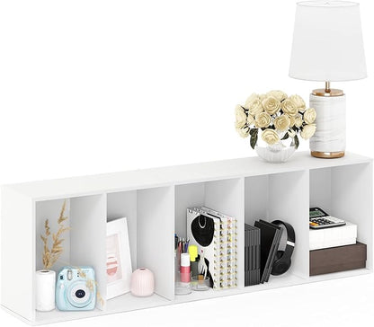 Furinno LUDER Book Shelf, 5-Tier Bookshelf, Bookcase with Open Shelves, 9.4 x 15.8 x 52, Easy Assembly, for Living Room, Bedroom, Home Office, White - Image 6