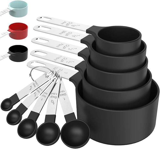 TILUCK Measuring Cups & Spoons Set, Stackable Cups and Spoons, Nesting Measure Cups with Stainless Steel Handle, Kitchen Gadgets for Cooking & Baking (Black) by TILUCKBringsGoodLuck