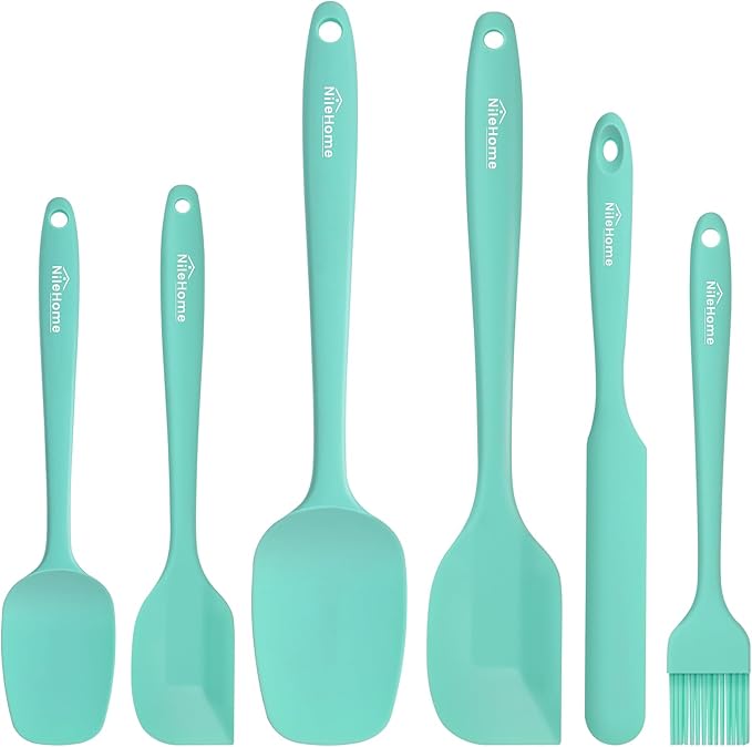 NileHome Silicone Spatula Set, 6 Pcs Food Grade Kitchen Utensils with Silicone Brush Heat Resistant Dishwasher Safe BPA-Free Rubber Spatula for Scraping, Baking, Cooking, Mixing, Turquoise by NileHome