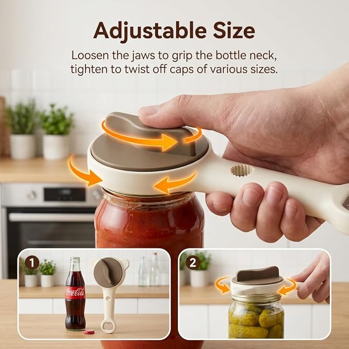 4-in-1 Jar Opener for Seniors -Adjustable Lid Opener with Non-Slip Grip, Stainless Steel Jar Lid Opener for Arthritis Sufferers, Fits Kitchen Jars, Bottles & Cans, Home Kitchen Helper(Black)