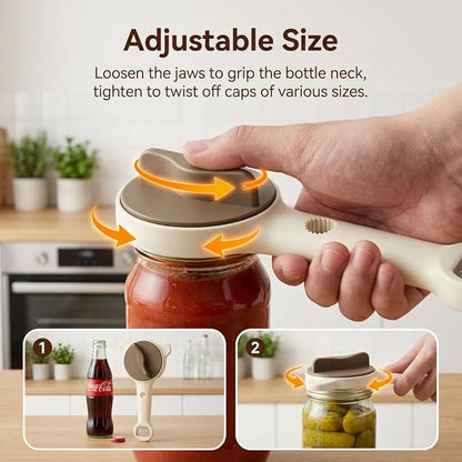 4-in-1 Jar Opener for Seniors -Adjustable Lid Opener with Non-Slip Grip, Stainless Steel Jar Lid Opener for Arthritis Sufferers, Fits Kitchen Jars, Bottles & Cans, Home Kitchen Helper(Black)