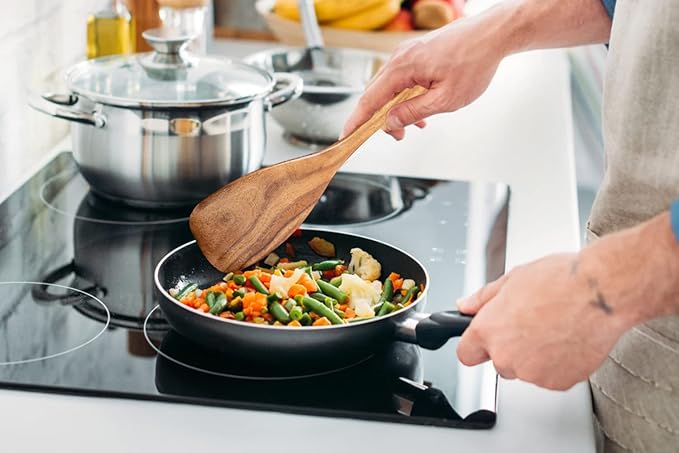 Wooden Utensils for Cooking, 7pcs Natural Acacia Wood kitchen utensils set with Holder For Cooking Utensil set Wooden Spoons Spurtle Spatula For Cooing Non-Stick Pan - Image 3