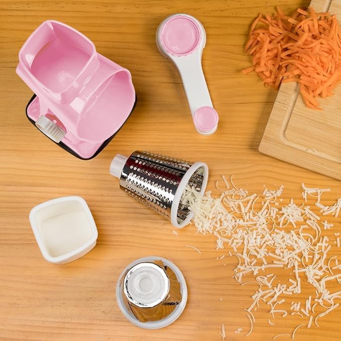 KEOUKE Rotary Cheese Grater Hand Crank Pink - Shredder Slicer Grinder 3 Stainless Steel Blades, Stable Suction, Labor-Saving Handle, Safe Kitchen Tool for Cheese, Vegetable, Nuts, Chocolate - Image 7
