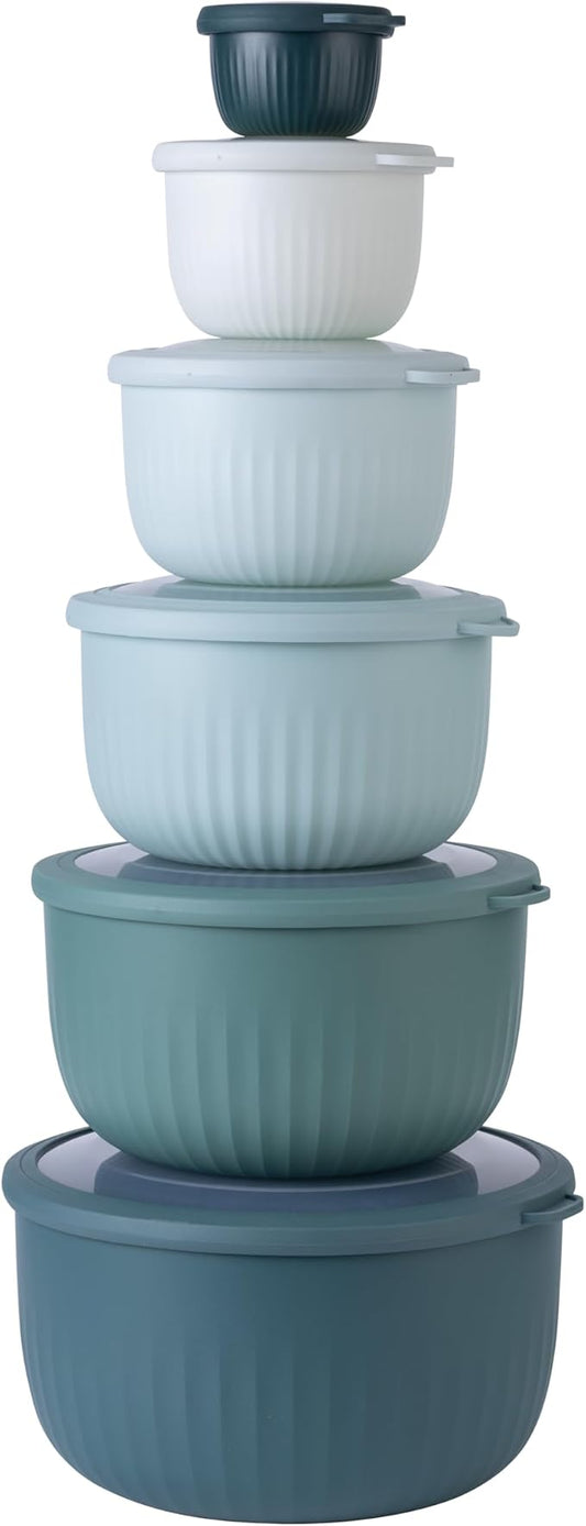 COOK WITH COLOR Prep Bowls with Lids- Wide and Deep Nesting Plastic Small Mixing Bowl Set with Lids, 12 Piece Set - Deep Bowls, Teal by CookwithColor