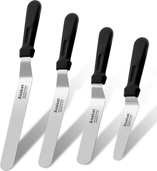Anaeat Icing Spatulas, Set of 4 Professional Cake Angled Offset Spatula with 4", 6", 8", 10" Stainless Steel Blades - Thickened Frosting Knife with Plastic Handle for Cake Decorating, Pastry & Baking by Anaeat
