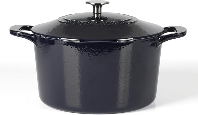 Martha Stewart Gatwick 7 QT Enamel Cast Iron Dutch Oven – Navy Blue, Heavy-Duty Durable Dutch Oven for Slow Cooking, Braising, and Baking by MarthaStewart