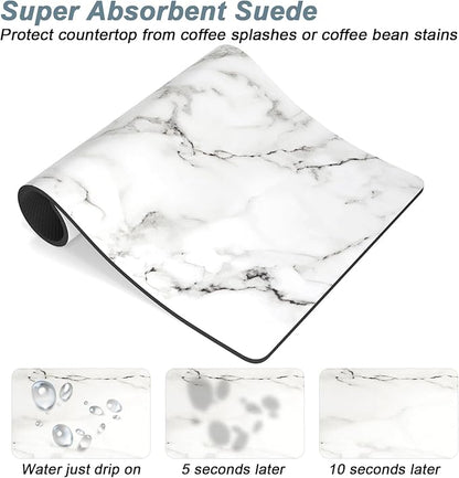 Rnivvi Coffee Mat, 12" x 19" Cute Marble Style Coffee Bar Mats for Espresso Machine Station Accessories and Organizer, Hide Stain Rubber Backed Absorbent Dish Drying Pad for Kitchen Counter, White - Image 3