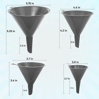 Funnel Gray in 4 Different Sizes (122, 101, 76 & 50mm) Durable & Non-Toxic Food Grade Plastic -Funnels for Filling Bottles or Containers – Ideal for Kitchen, Garage & Labs - Image 2