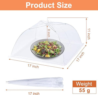 Husfunov 6 Pack Mesh Food Covers,17"Lx17"W Large Food Cover,White Nylon Covers,Pop-Up Serving Dish Covers Tent Umbrella,for Patio Net for Outdoor Camping, Picnics, Parties,BBQ,Collapsible and Reusable - Image 2