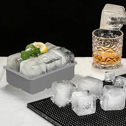 ROTTAY Ice Cube Trays (Set of 2), Sphere Ice Ball Maker with Lid & Large Square Ice Cube Maker for Whiskey, Cocktails and Homemade, Keep Drinks Chilled, Grey - Image 4