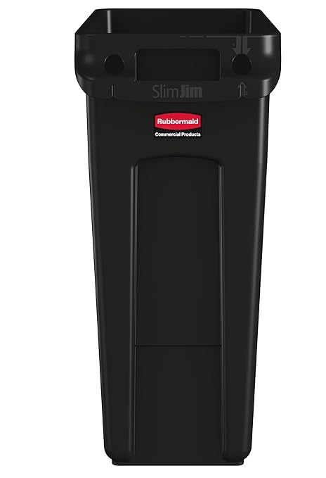 Rubbermaid Commercial Products Slim Jim Plastic Rectangular Trash/Garbage Can/Bin with Venting Channels, 16 GAL, Black, for Kitchens/Classrooms/Offices/Back of House - Image 2