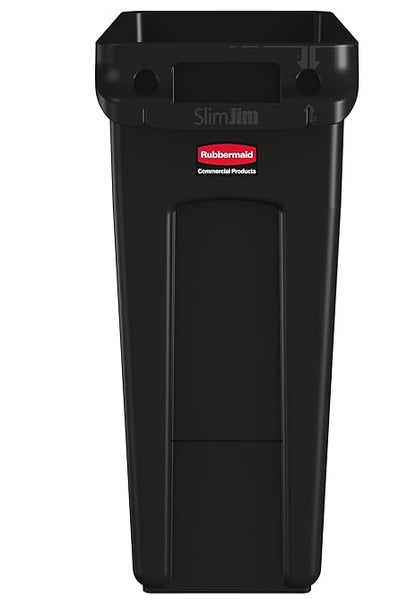 Rubbermaid Commercial Products Slim Jim Plastic Rectangular Trash/Garbage Can/Bin with Venting Channels, 16 GAL, Black, for Kitchens/Classrooms/Offices/Back of House - Image 2